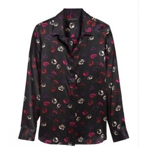 BANANA REPUBLIC Silk Blend Blouse Women’s Medium Floral Washable Long Sleeve